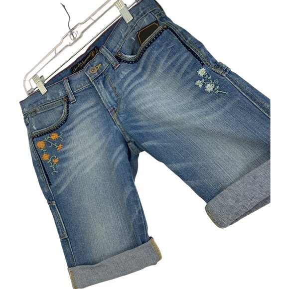 Lucky Legend LR Sister Workman Bermuda Shorts Size 6/28 Denim Embroider RDD10677 - Picture 2 of 11